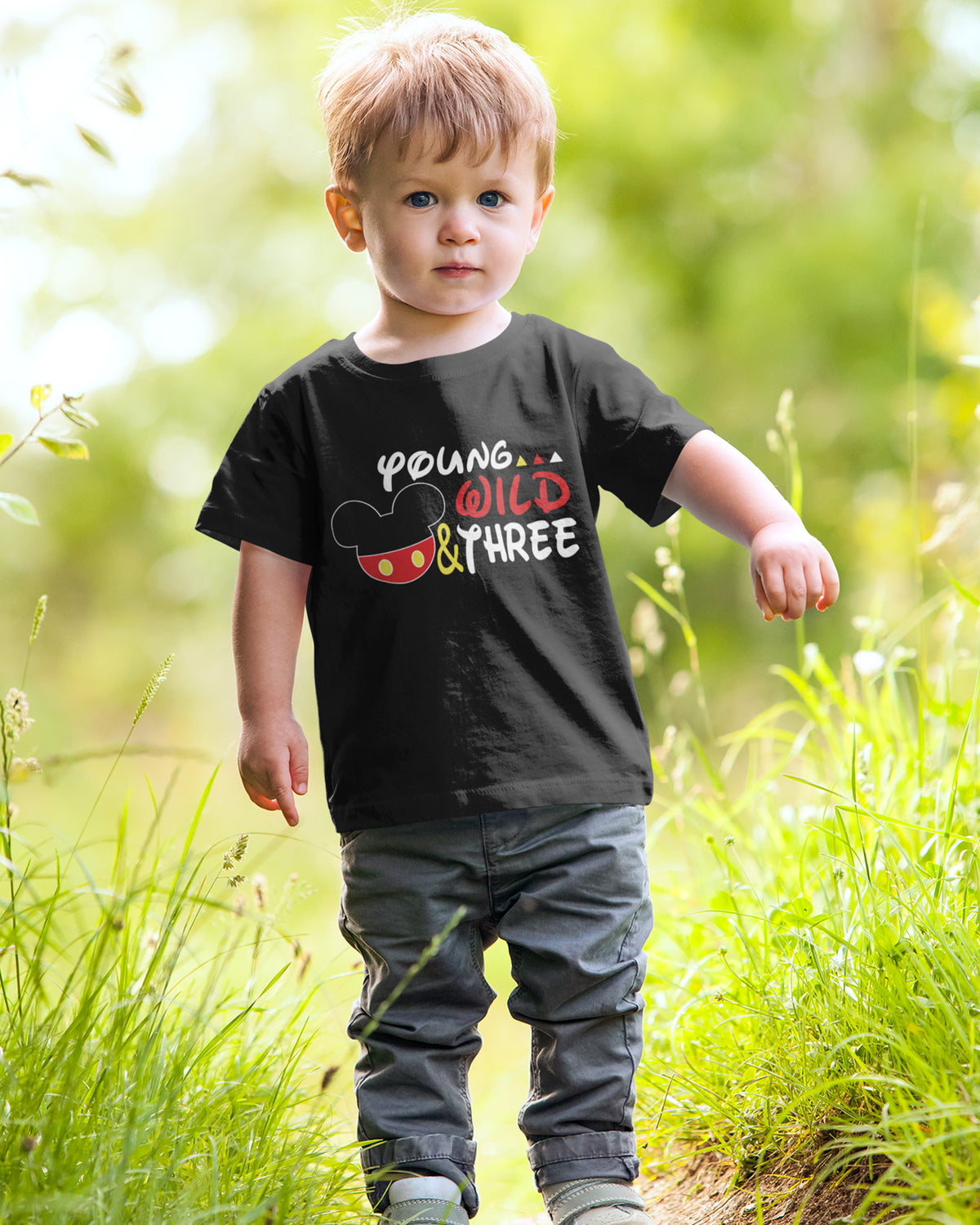 Luke and Lulu Toddler 3rd Birthday Mouse Shirt, Boys' Black Cartoon Birthday T-Shirt, 3-4T