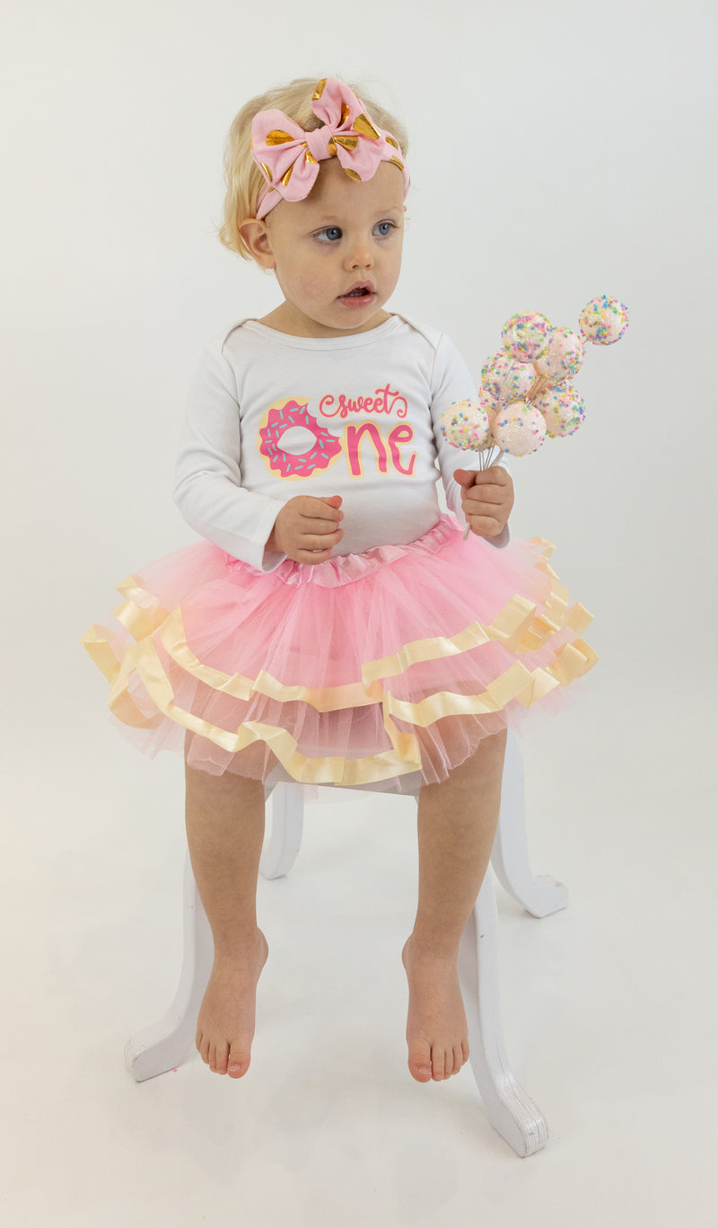 Sweet One 1st Birthday Outfit for Girls – Long Sleeve Bodysuit, Pink Tutu Skirt & Matching Headband Set