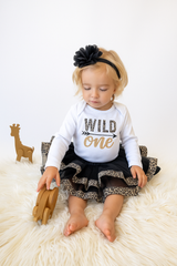 Wild One 1st Birthday Outfit for Girls – Long Sleeve Bodysuit, Leopard Tutu Skirt & Headband Set