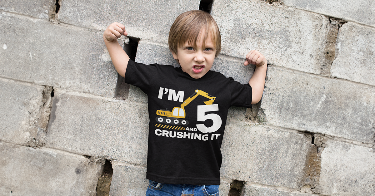 Luke and Lulu - 5th Birthday Shirt Boy Collection: Multi Themes Five, Handful, Construction, Size 5Y, Toddler & Kids
