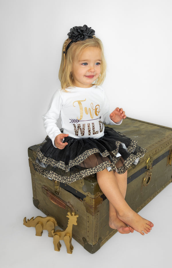 Wild Two 2nd Birthday Outfit for Girls – Long Sleeve Shirt, Leopard Tutu Skirt & Headband Set