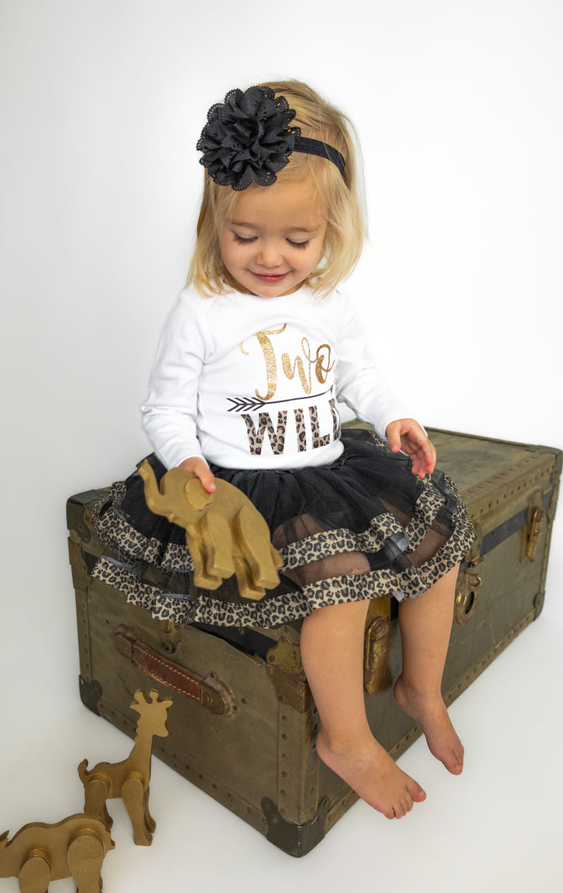 Wild Two 2nd Birthday Outfit for Girls – Long Sleeve Shirt, Leopard Tutu Skirt & Headband Set