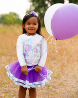 Three Rex 3rd Birthday Outfit for Girls – Long Sleeve Lavender Dinosaur Shirt, Tutu Skirt & Headband Set