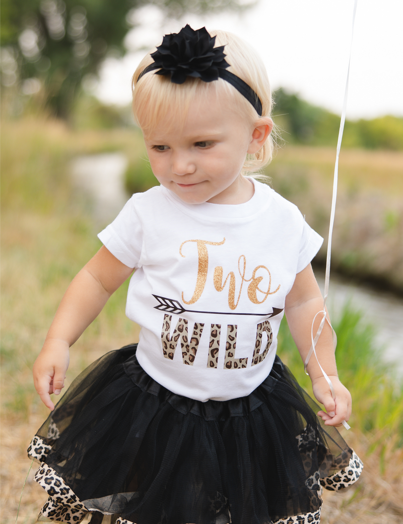 Wild Two 2nd Birthday Outfit for Girls – Short Sleeve Shirt, Leopard Tutu Skirt & Headband Set