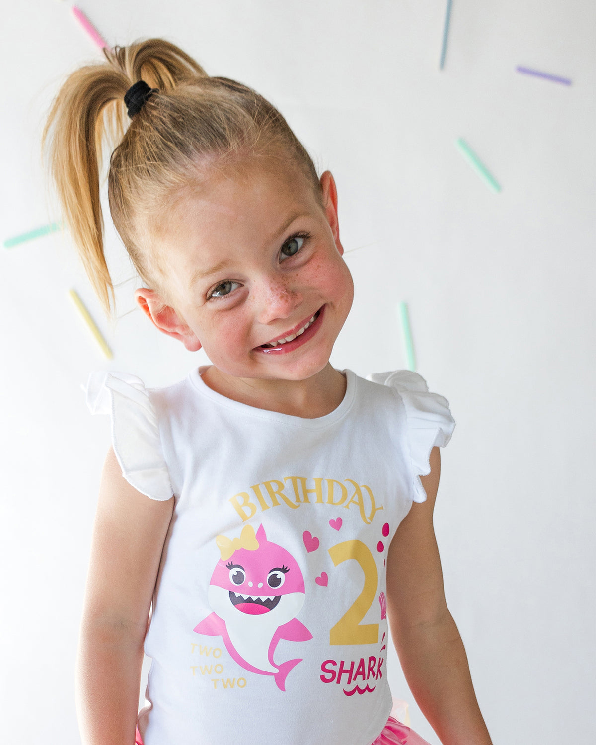Luke and Lulu Shark 2nd Birthday Shirt Girl - Flutter Sleeve Cotton Toddler Tee