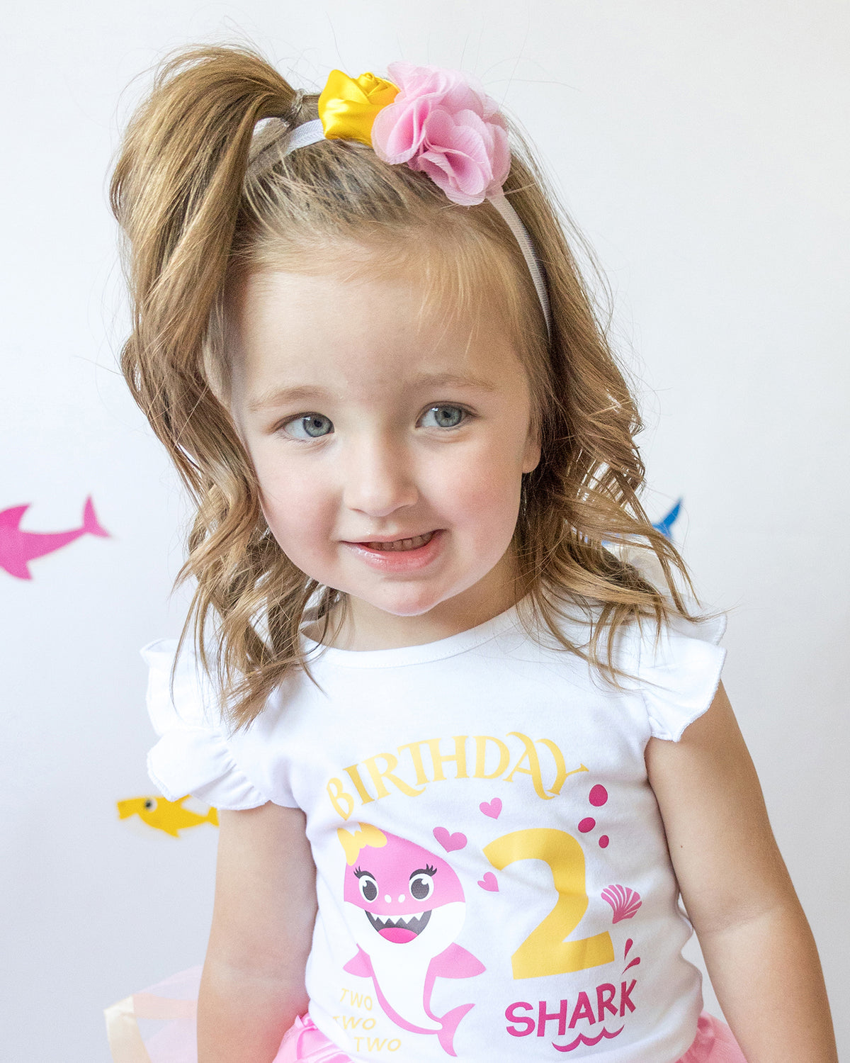 Luke and Lulu Shark 2nd Birthday Shirt Girl - Flutter Sleeve Cotton Toddler Tee