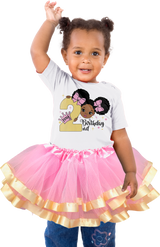 Afro Puff 2nd Birthday Outfit for Girls – Short Sleeve Bodysuit, Pink & Gold Tutu Skirt & Headband Set