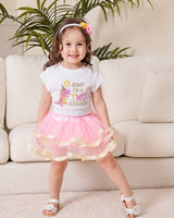 Two Rex 2nd Birthday Outfit for Girls – Pink Dinosaur Short Sleeve Bodysuit, Tutu Skirt & Headband Set