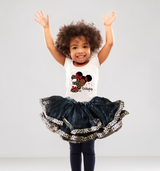 Girls 3rd Birthday Outfit – Short Sleeve Leopard Afro Puffs Shirt, Tutu Skirt & Headband Set