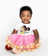 Afro Puff 2nd Birthday Outfit for Girls – Short Sleeve Bodysuit, Pink & Gold Tutu Skirt & Headband Set