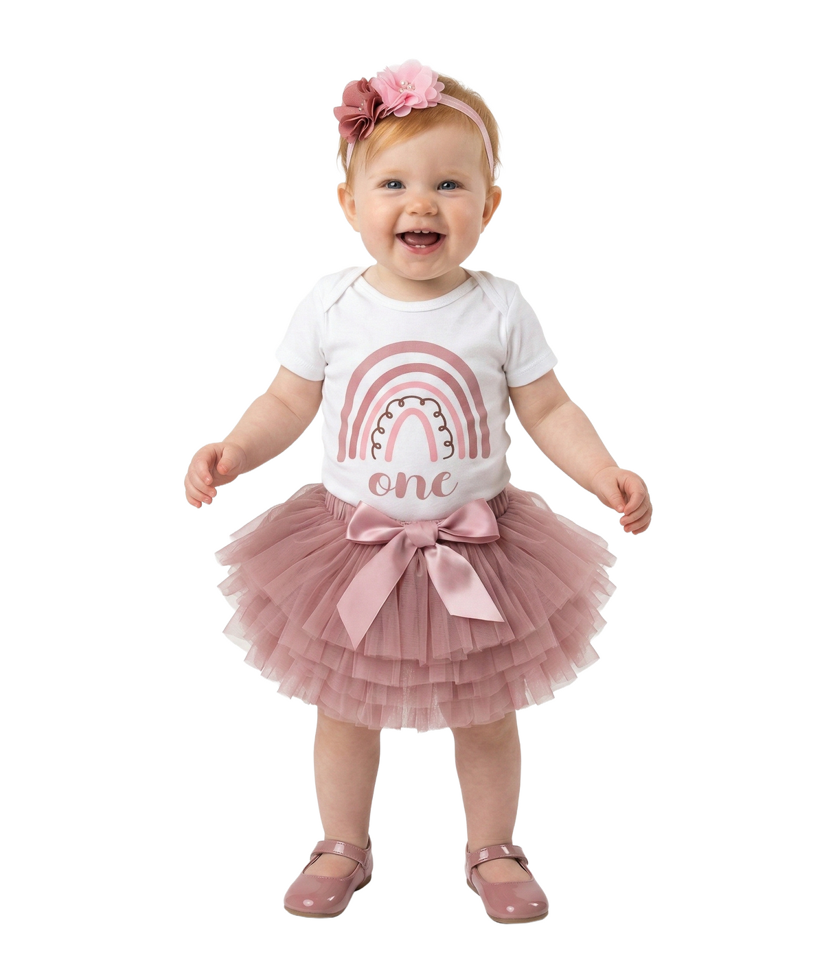 Luke and Lulu 1st First Birthday Baby Girl Tutu Outfit - Onederful - Rainbow Rose Boho Chic - 18M Short Sleeve