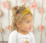 Pink & Gold Crown 1st Birthday Outfit for Girls – Long Sleeve Bodysuit, Tutu Skirt & Tiara Headband Set
