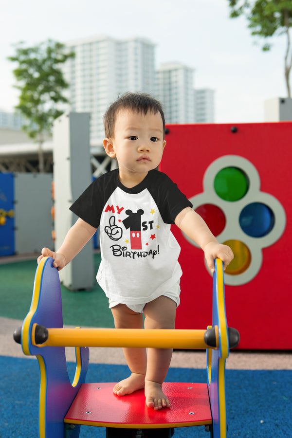 Mickey 1st Birthday Raglan Shirt for Boys – Short Sleeve Tee