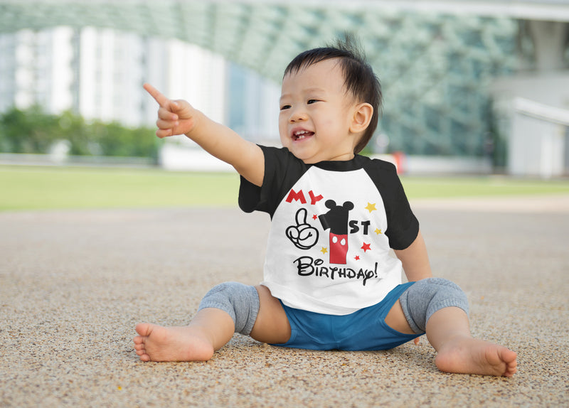 Mickey 1st Birthday Raglan Shirt for Boys – Short Sleeve Tee