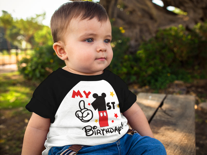 Mickey 1st Birthday Raglan Shirt for Boys – Short Sleeve Tee