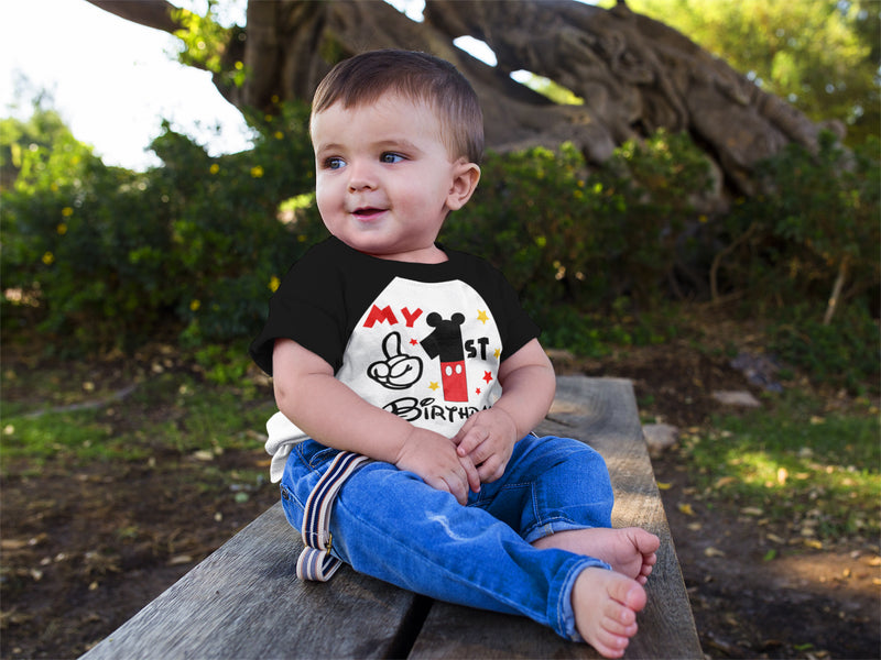 Mickey 1st Birthday Raglan Shirt for Boys – Short Sleeve Tee