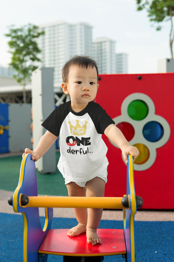 Mr. Onederful 1st Birthday Raglan Shirt for Boys – Short Sleeve Tee