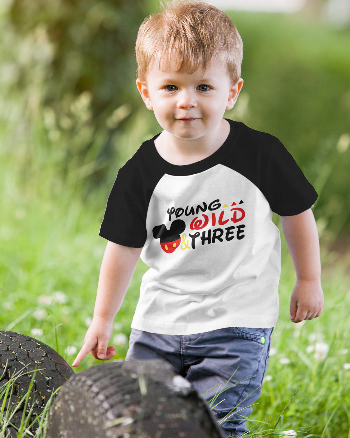 Luke and Lulu Toddler 3rd Birthday Mouse Shirt, Boys' Young Wild and Three Raglan Tee, 3-4T