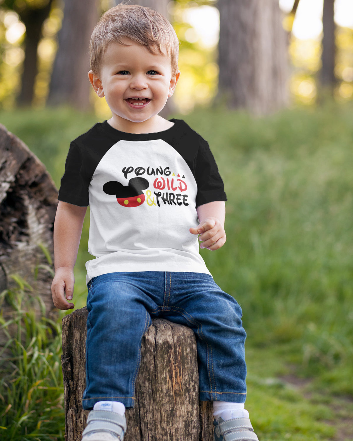 Luke and Lulu Toddler 3rd Birthday Mouse Shirt, Boys' Young Wild and Three Raglan Tee, 3-4T