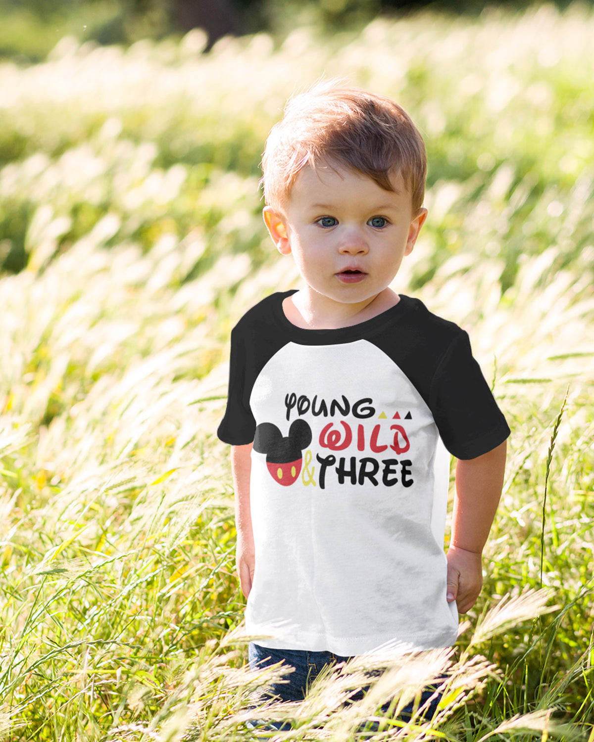 Luke and Lulu Toddler 3rd Birthday Mouse Shirt, Boys' Young Wild and Three Raglan Tee, 3-4T