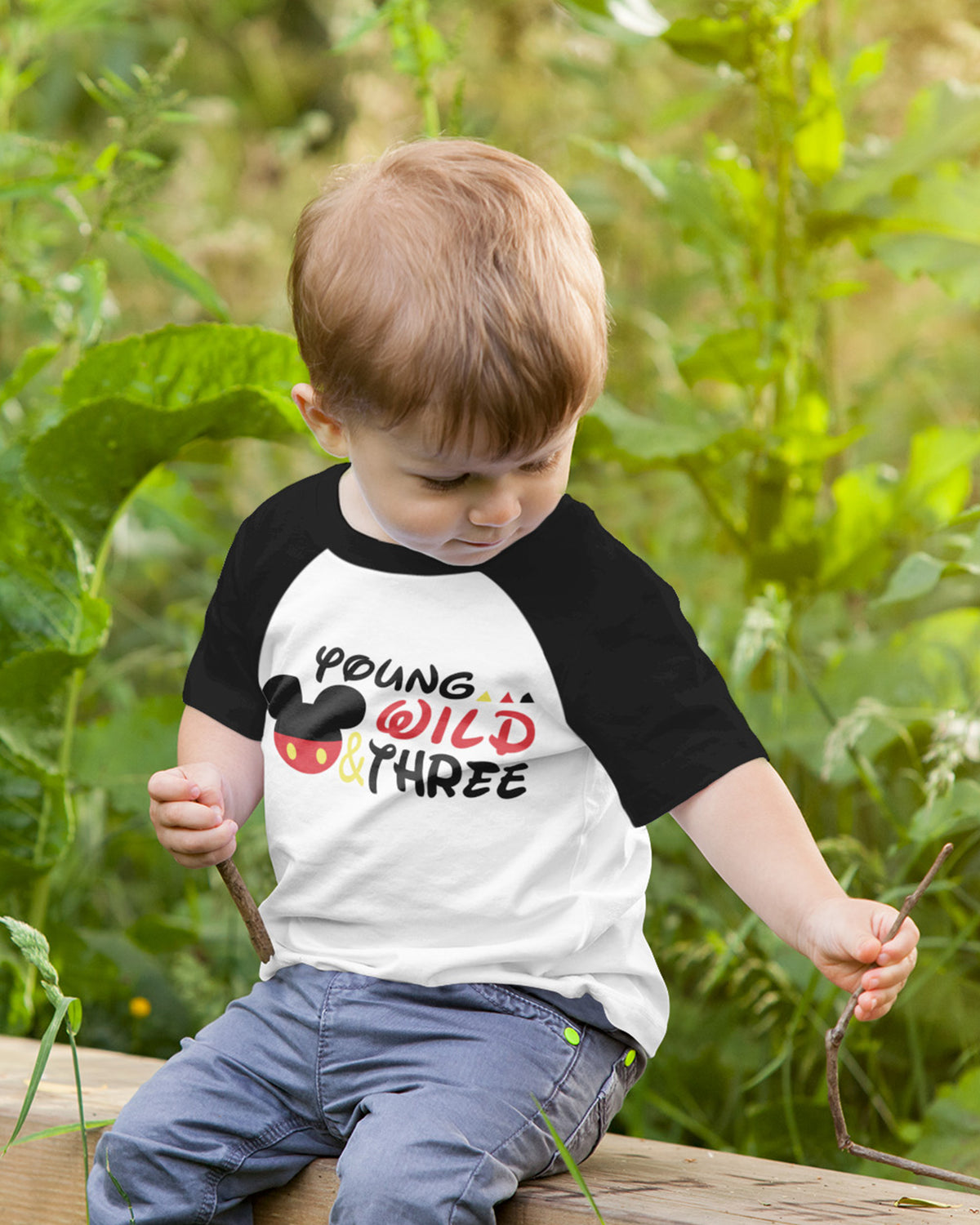 Luke and Lulu Toddler 3rd Birthday Mouse Shirt, Boys' Young Wild and Three Raglan Tee, 3-4T
