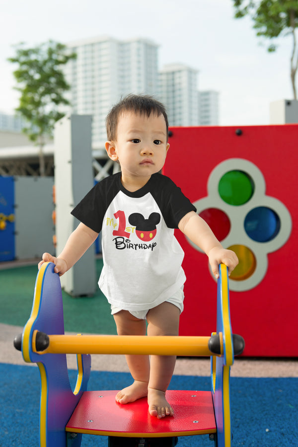 My 1st Birthday Mickey Outfit for Boys – Short Sleeve Raglan T-Shirt