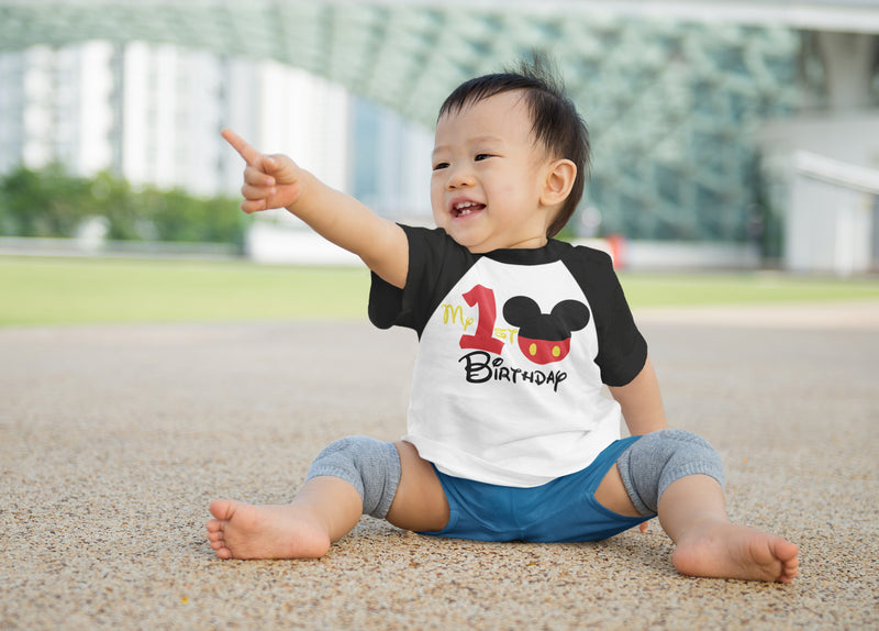 My 1st Birthday Mickey Outfit for Boys – Short Sleeve Raglan T-Shirt
