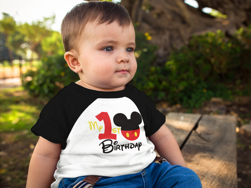 My 1st Birthday Mickey Outfit for Boys – Short Sleeve Raglan T-Shirt