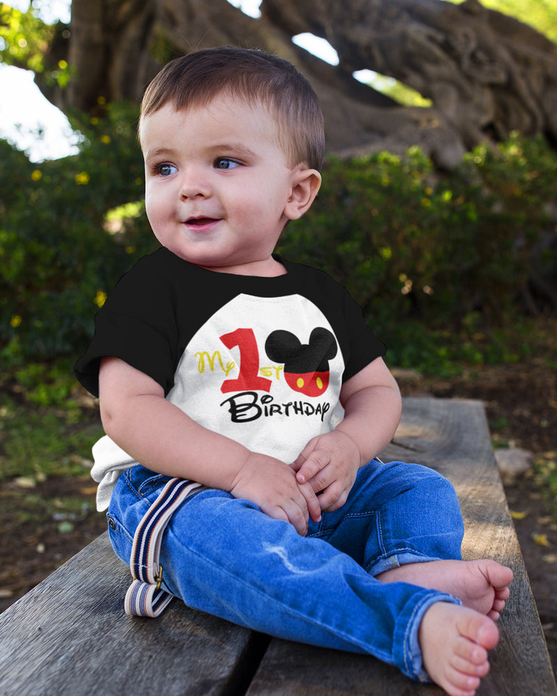 My 1st Birthday Mickey Outfit for Boys – Short Sleeve Raglan T-Shirt