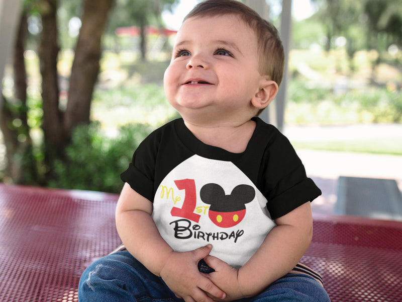 My 1st Birthday Mickey Outfit for Boys – Short Sleeve Raglan T-Shirt