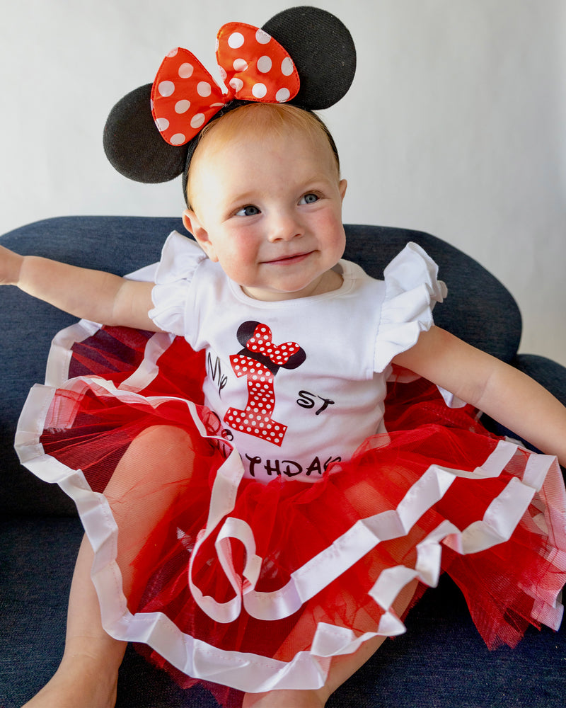 Mouse First Birthday Outfit Baby Girl Tutu Set Red and White