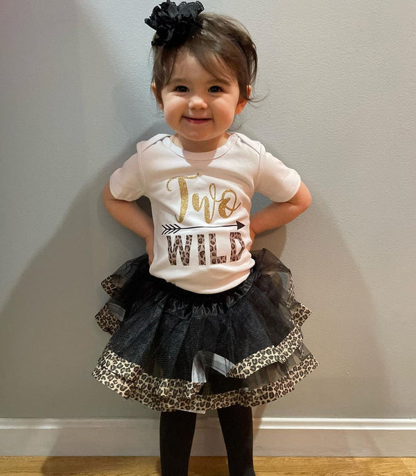 Wild Two 2nd Birthday Outfit for Girls – Short Sleeve Shirt, Leopard Tutu Skirt & Headband Set