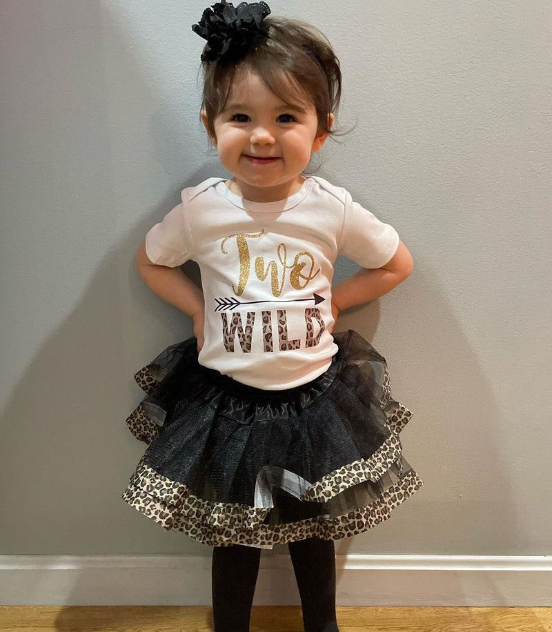 Wild Two 2nd Birthday Outfit for Girls – Short Sleeve Shirt, Leopard Tutu Skirt & Headband Set
