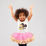Afro Puff 2nd Birthday Outfit for Girls – Short Sleeve Bodysuit, Pink & Gold Tutu Skirt & Headband Set