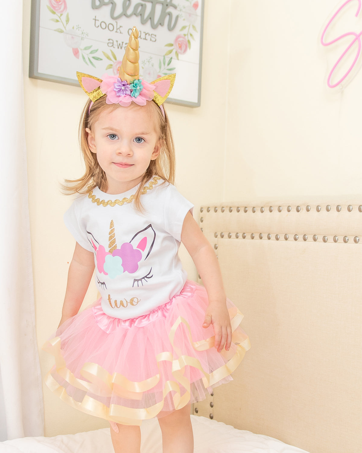Luke and Lulu Unicorn Birthday Outfit for Girls - 2nd Birthday Outfit with Shirt Tutu and Headband - Baby Unicorn Dress