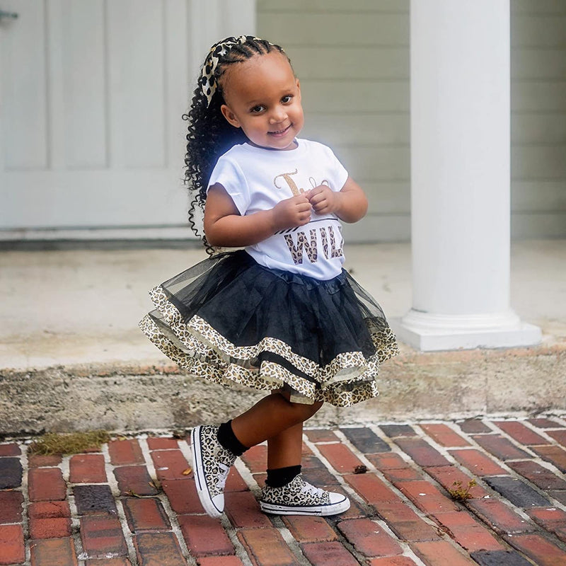 Wild Two 2nd Birthday Outfit for Girls – Short Sleeve Shirt, Leopard Tutu Skirt & Headband Set