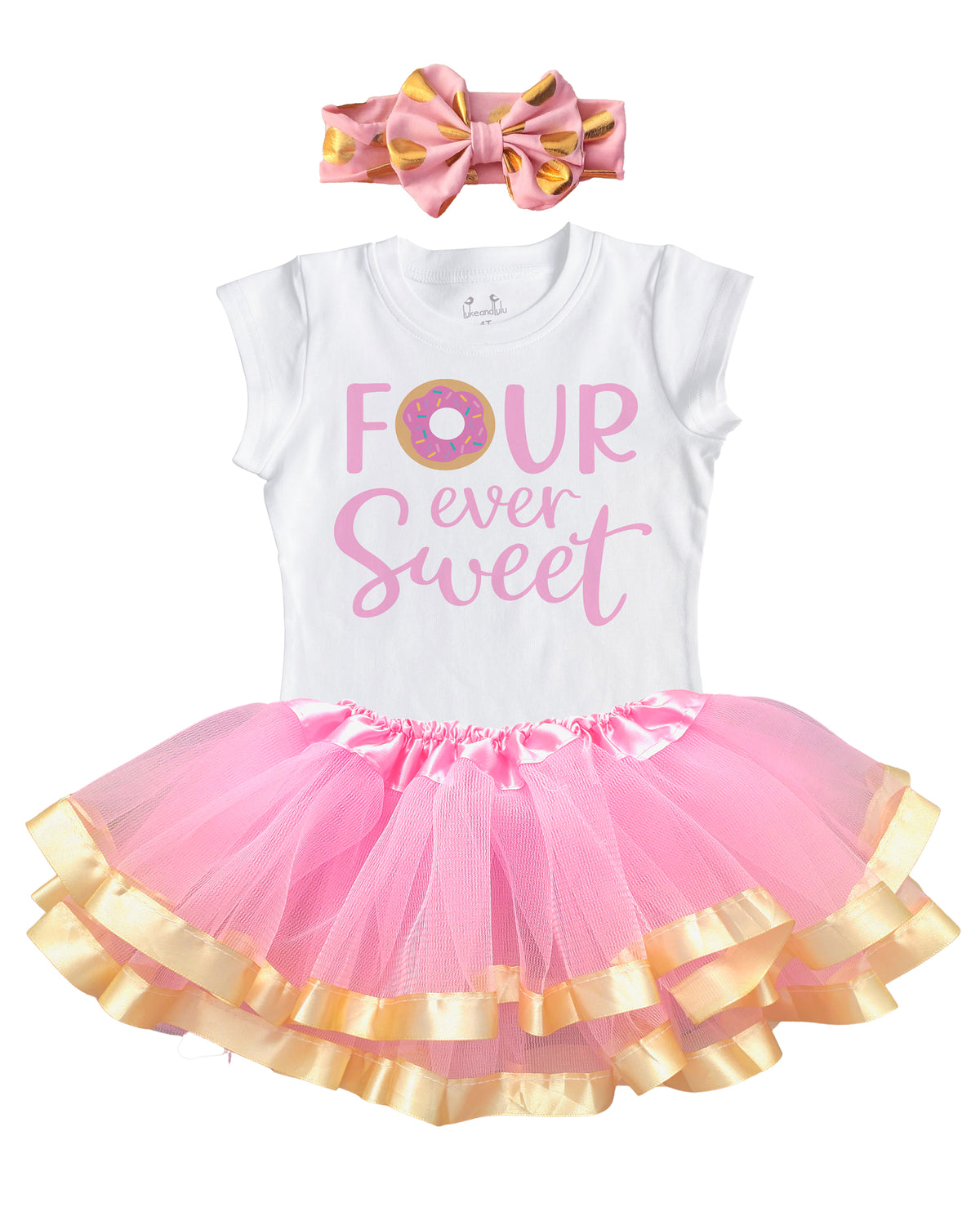 Luke and Lulu 4th Birthday Girl Outfit - Four Ever Sweet, Four Hear Me Roar, Pink - Fourth Birthday Outfit Girl