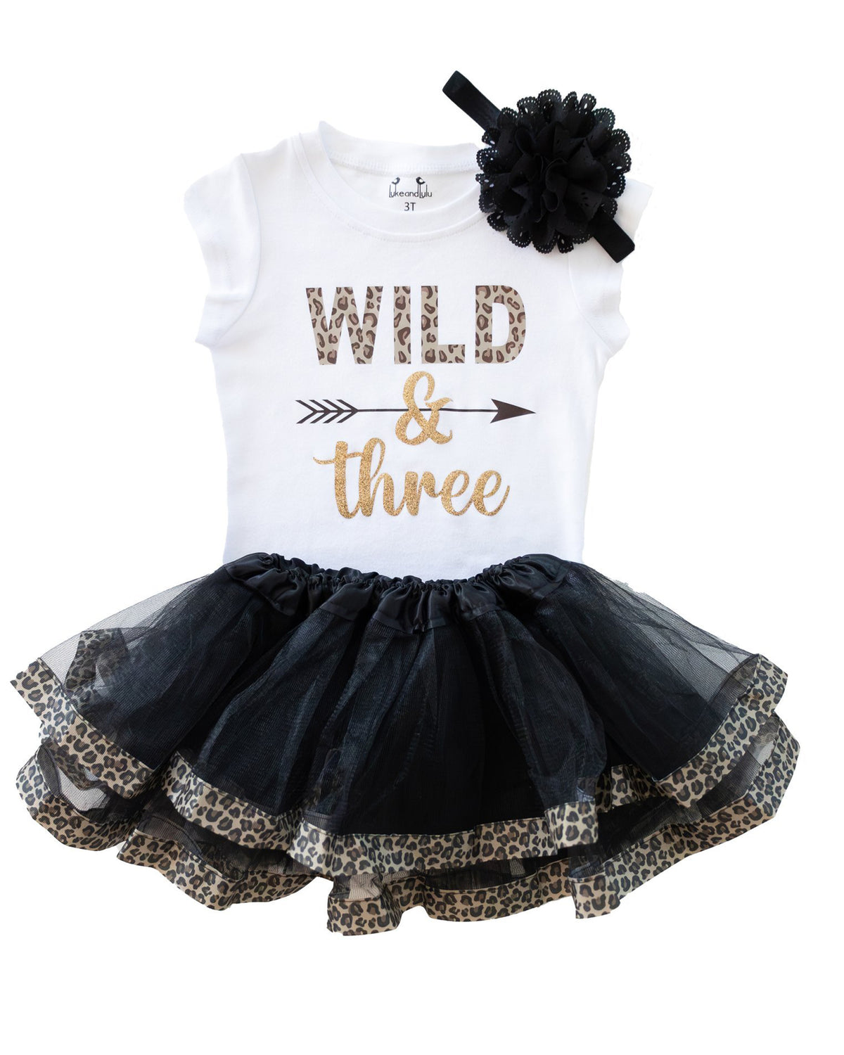 Luke and Lulu Young Wild and Three 3rd Birthday Outfit for Girls - Headband Set - Young Wild and Three Theme Party Dress