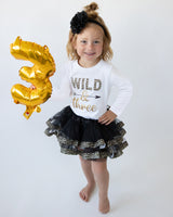 Wild and Three 3rd Birthday Outfit for Girls – Long Sleeve Leopard Print Shirt, Tutu Skirt & Headband Set