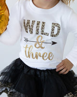 Wild and Three 3rd Birthday Outfit for Girls – Long Sleeve Leopard Print Shirt, Tutu Skirt & Headband Set