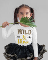 Wild and Three 3rd Birthday Outfit for Girls – Long Sleeve Leopard Print Shirt, Tutu Skirt & Headband Set