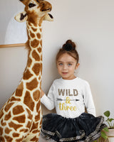 Wild and Three 3rd Birthday Outfit for Girls – Long Sleeve Leopard Print Shirt, Tutu Skirt & Headband Set