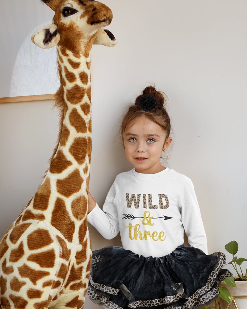 Wild and Three 3rd Birthday Outfit for Girls – Long Sleeve Leopard Print Shirt, Tutu Skirt & Headband Set