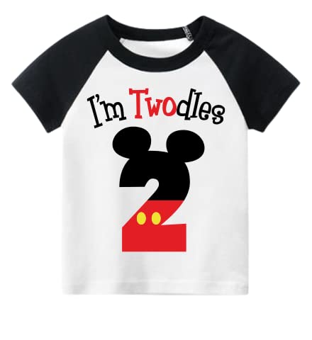 2nd Birthday Themed Shirts for Boy Gifts for 2 Year Old Boys Shirts Toddler Tshirt Second Raglan - I Am Twodles Black Red