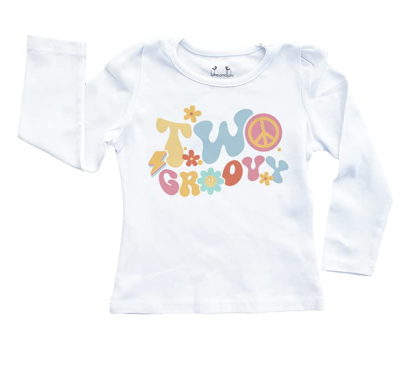 Second Birthday Baby Girl Shirt Two Groovy for 2 Year Old Girl