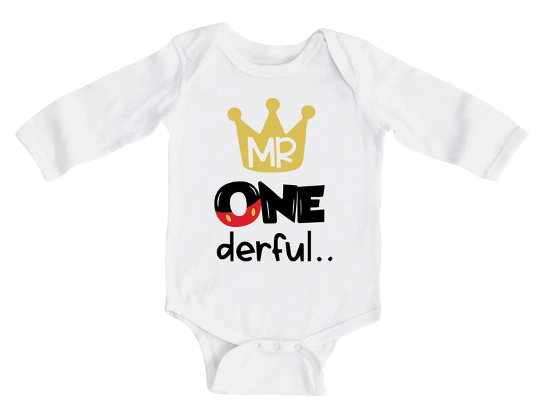 Mouse First Birthday Outfit - 1st Baby Boy Bodysuit Onederful