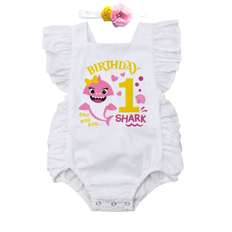 1st First Birthday Baby Girl Tutu Outfit- One Year Old Baby Shark Party Outfit- Baby Shark Shirt + Tutu + Headband