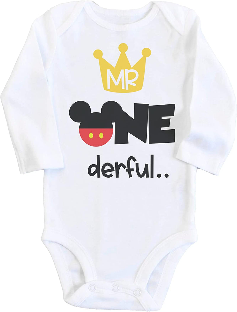 Mouse First Birthday Outfit - 1st Baby Boy Bodysuit Onederful