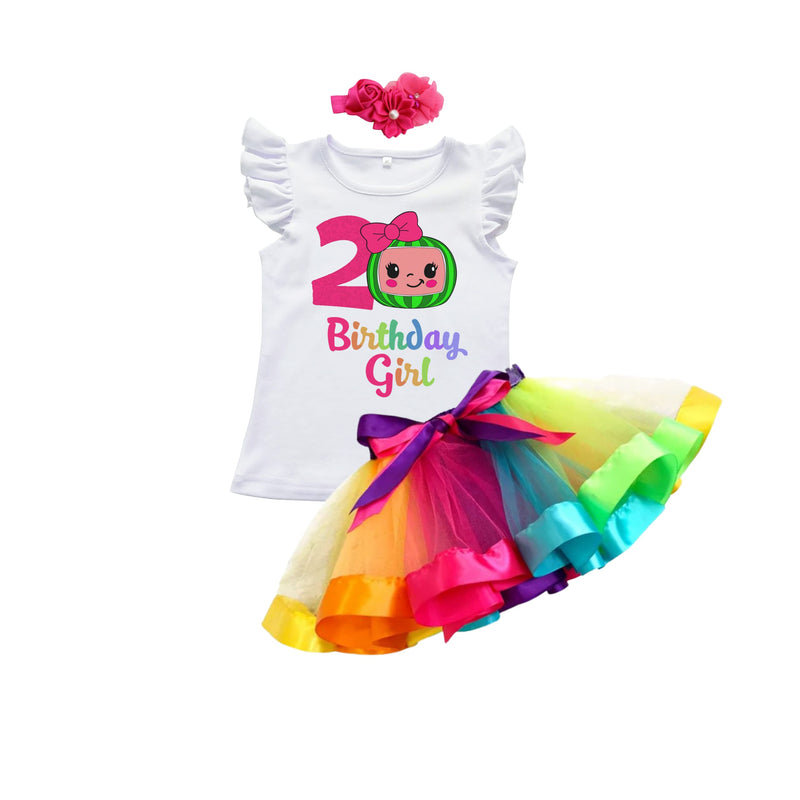 Coco Melon Tutu Sets for 1st and 2nd Birthday Girls Rainbow