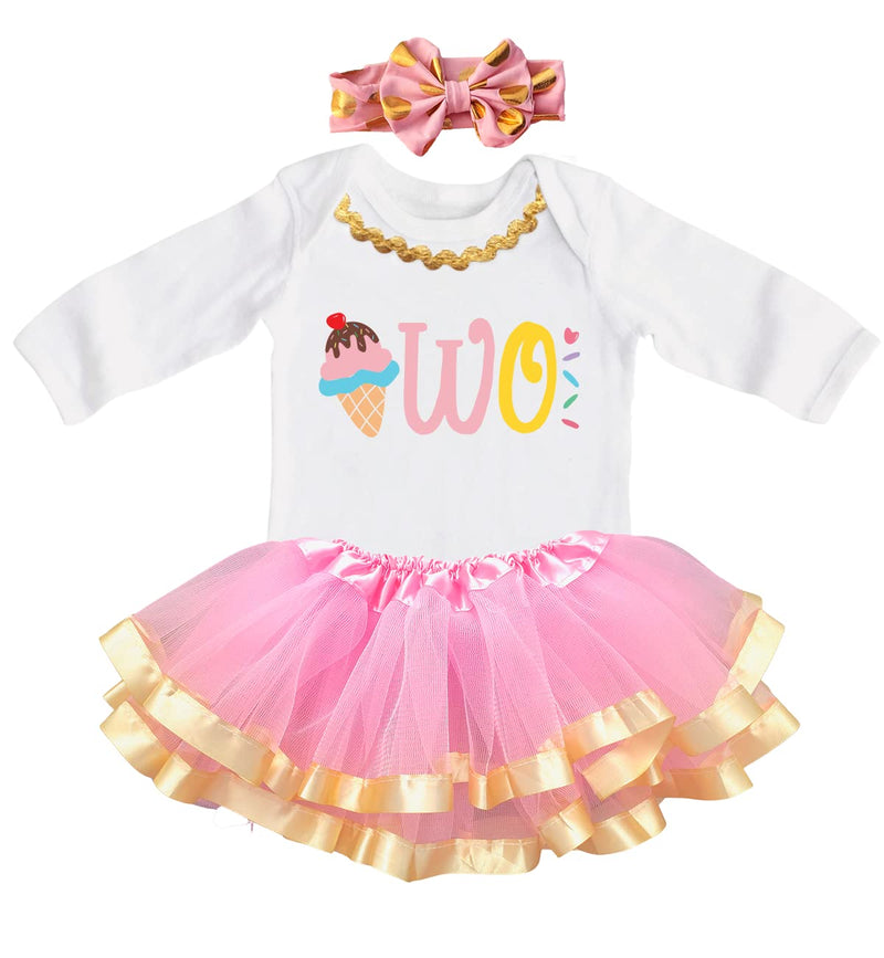 2nd Birthday Outfit Baby Girl Tutu Dress Set - Two Sweet Ice Cream Party